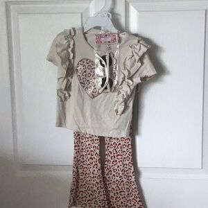 btween Cream and Pink Pajama Set with Ruffled Top